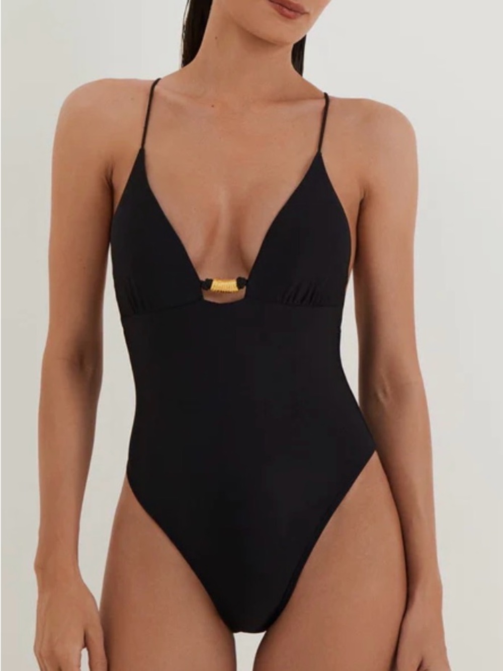 Black One-Piece Swim with Gold Accent